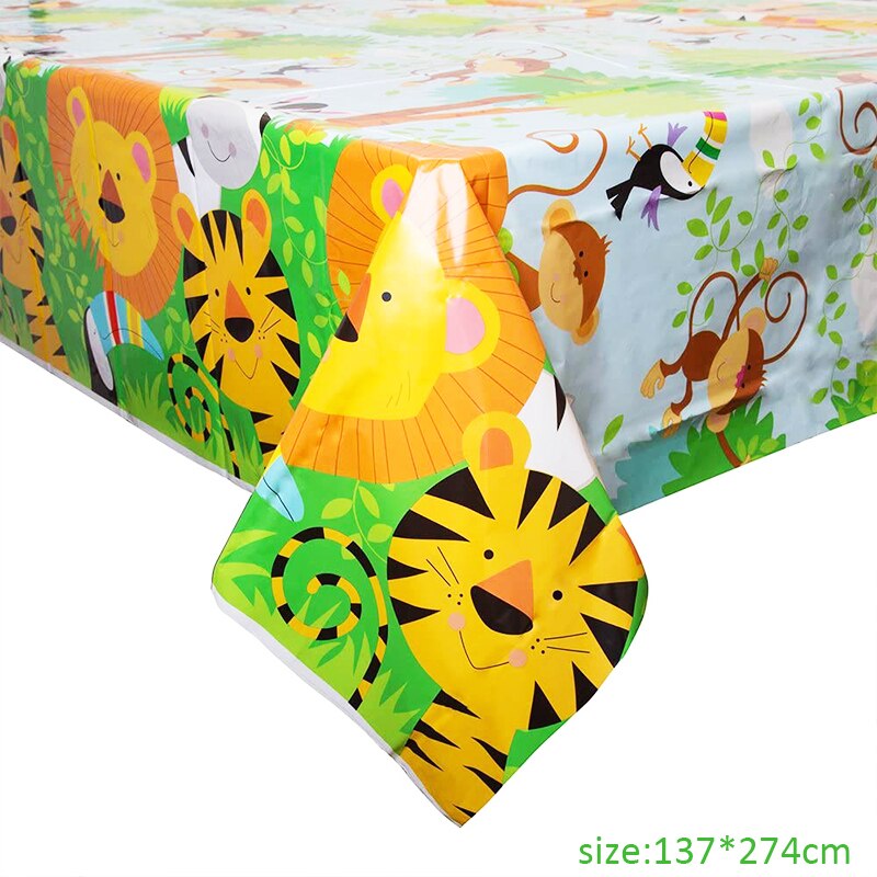 Jungel dyr engangs duk vill tiger løve ape fest safari gratulerer med dagen fest dekor barn gutter jenter bordtrekk: Bordduk