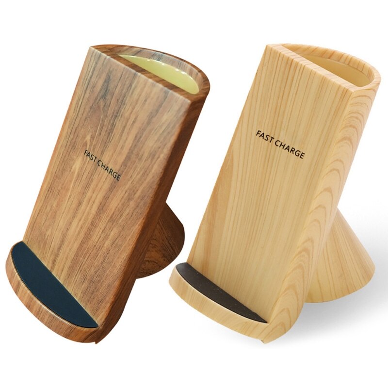 Qi Universele Houten Textuur Potlood Vaas Pen Houder Snelle Opladen Draadloze Oplader Stand Voor-Iphone-Samsung