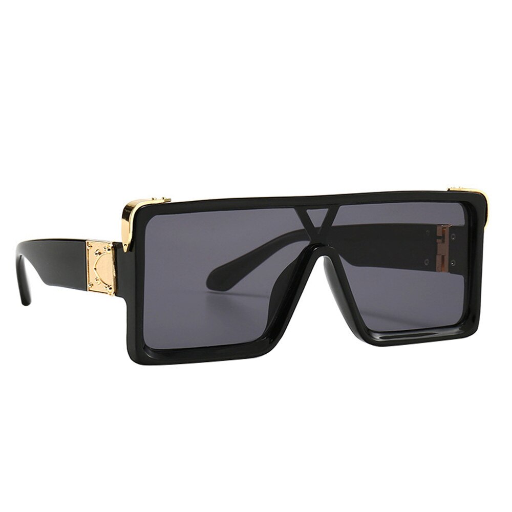 estilo Vintage negro blanco cuadrado gafas de sol de gran tamaño hombres una pieza Hip Hop gafas de sol: 4