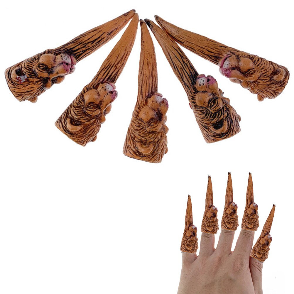 Uñas largas de Halloween, uña de Animal, uña de bruja Araña, esqueleto, León, Cosplay, decoración de vestido de lujo, 5 uds.: Oro