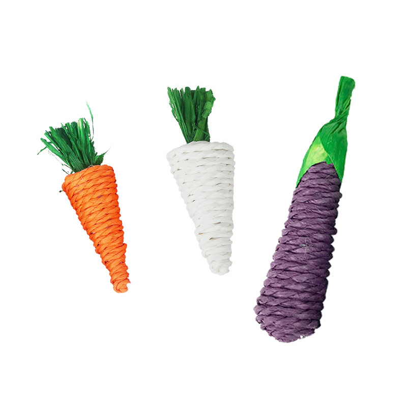 Juguete para morder para hámster, conejo, zanahoria, maíz, rábano, juguetes molares tejidos, limpieza de dientes de conejillo de indias, suministros para mascotas pequeñas
