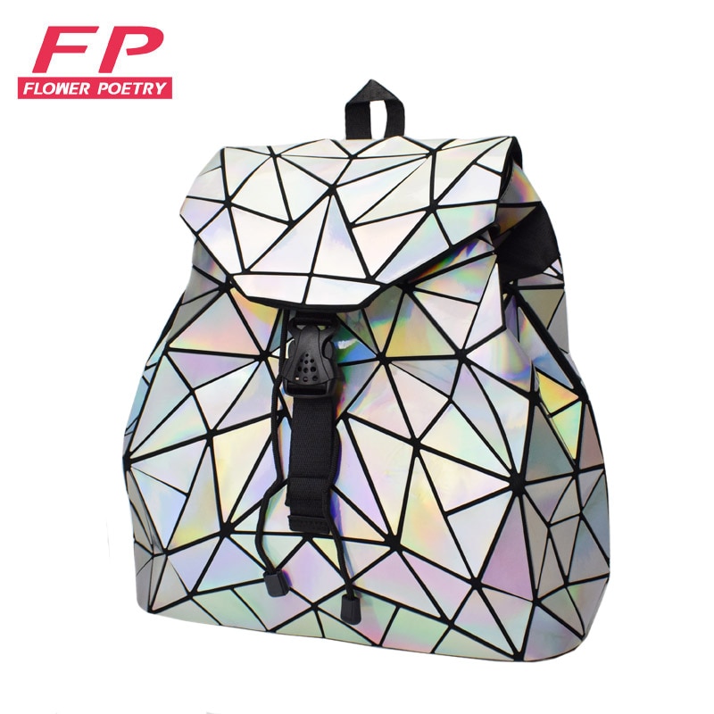 Women Drawstring Backpack Geometric Female Backpacks For Teenage Girls Bagpack Holographic Ladies bao School Bag Sac