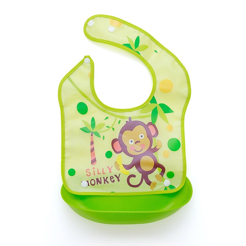 1 Pcs Waterproof Baby Bibs Apron Cute Cartoon Baby Bibs Towel Adjustable Detachable Baby Burp Bibs Infant Supplies: Green monkey