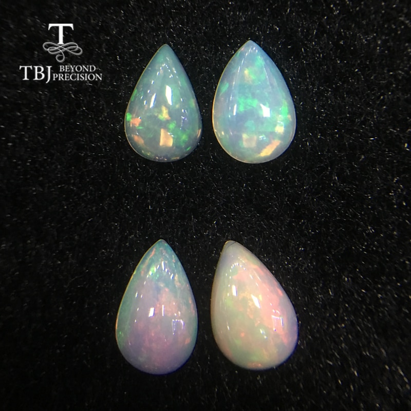 Tbj Natuurlijke Ethiopische Kleurrijke Opal Pear6 * 9 Mm 2 Pcs Top Natuurlijke Precious Losse Edelstenen Voor 925 Sterling zilveren Sieraden