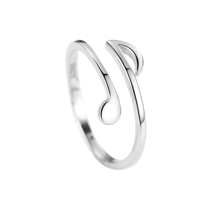 Anillo de notas musicales estilo sencillo para mujer, joyas de Color plateado, joyería de , anillo de apertura ajustable, anillos de para mujer: SV