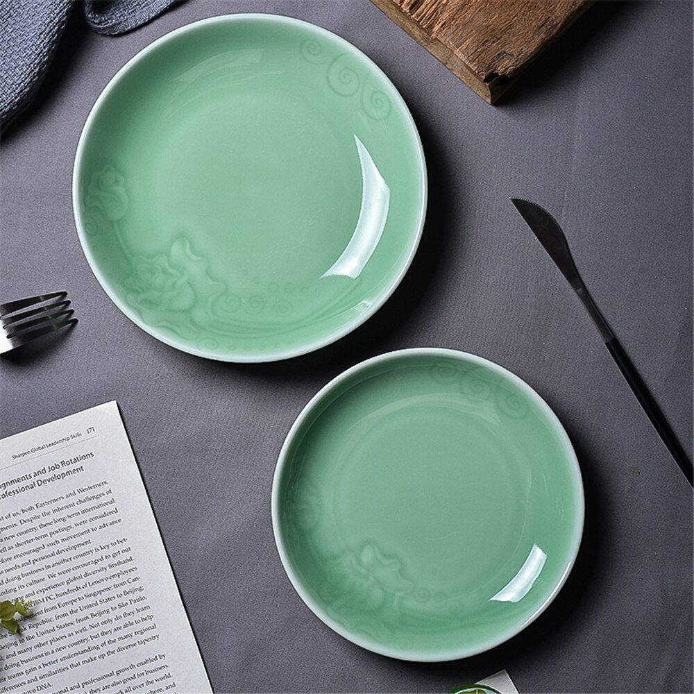 Platos de porcelana rosa para ensalada, fruta segura para microondas, Sushi, salsa, plato de especias, vajilla de combinación de cerámica, decoración