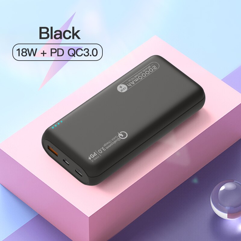 Power Bank 20000mAh Portable Charger Type C PD 3.0 Quick Charge 3.0 Fast Charging Powerbank External Battery for iPhone Xiaomi: Black