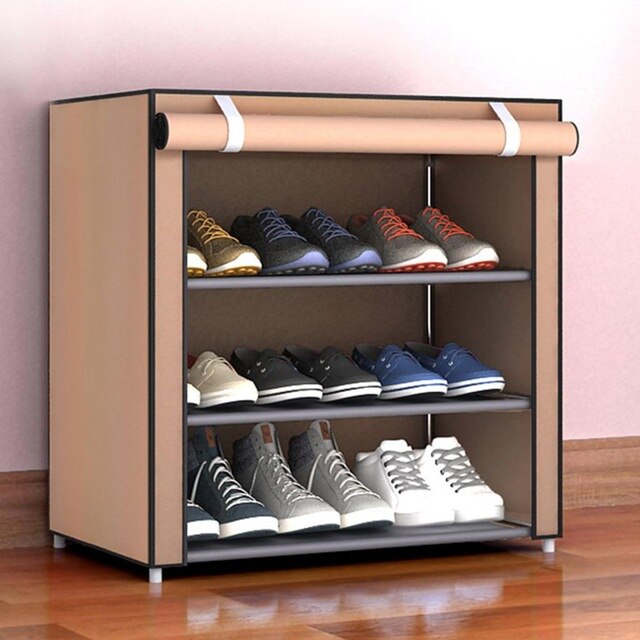 Shoe Rack Shoe Cabinet Multi-Layer Non-Woven Fabric Slipper Housekeeping Shoes Hanger Home Organization Space Save Shoe Shelf: four layers coffee