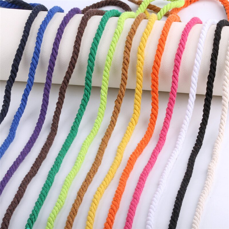 100% Katoen 3 Aandelen Twisted Katoenen Koorden 5Mm Diy Craft Decoratie Touw Katoenen Koord Voor Tas Trekkoord Riem 15 kleuren