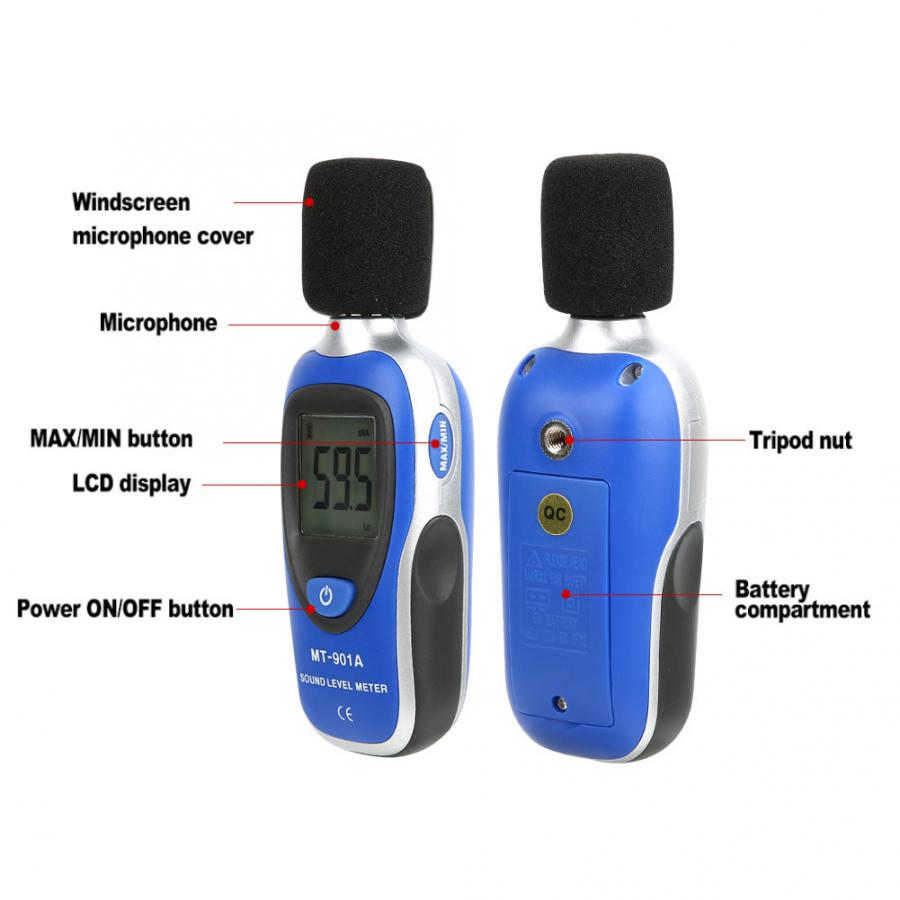 MT-901A Digital Noise Tester Portable LCD Digital Sound Level Meter Noise Detector Tester Data Decibel Measurement 30-130dB