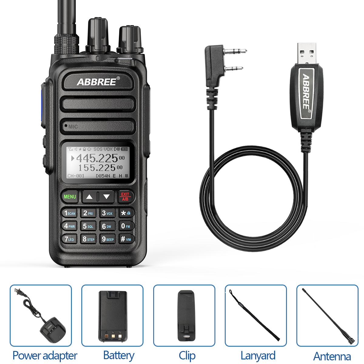 ABBREE-walkie-talkie AR-830, banda de aire de 136-520MHz, frecuencia de copia inalámbrica, soporte tipo C, Radio bidireccional Amateur: add cable