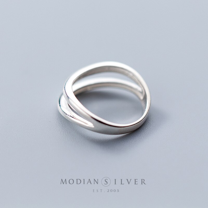 Modian dubbellager geometrisk linje sterling silver 925 tjock ring för kvinnor enkla ringfest fina smycken