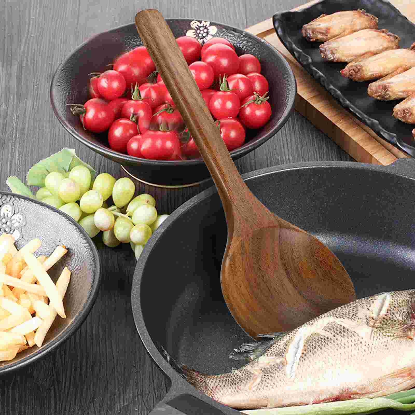 Wooden Kitchen Spoon Wood Soup Ladle Long Handle Spoon Wooden Flatware Utensil: Wooden oval spoon