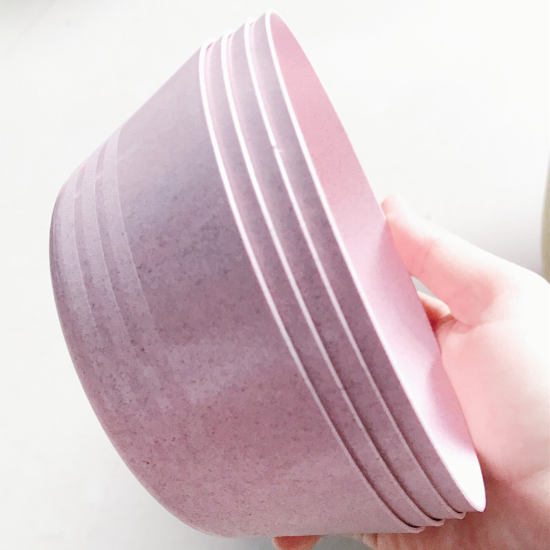 4pcs Pink Kitchen Wheat Straw Tableware Reusable Household Dishware Kids Adult Spoon Fork Cup Salad Soup Bowl Plate