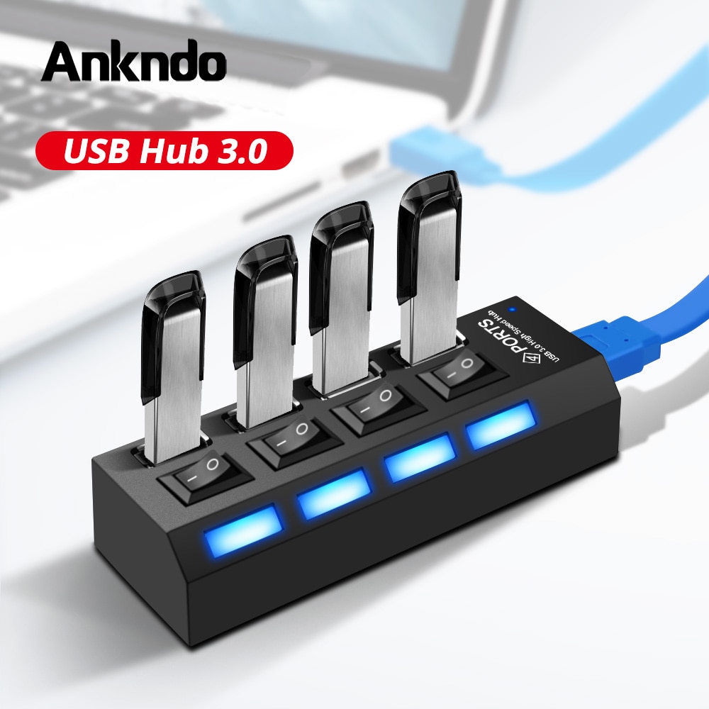 4 Port Usb Hub 3.0 True Usb 3.0 Hub Hoge Snelheid Usb Splitter Converter Met Aparte Schakelaar Plug & Play usb Adapter