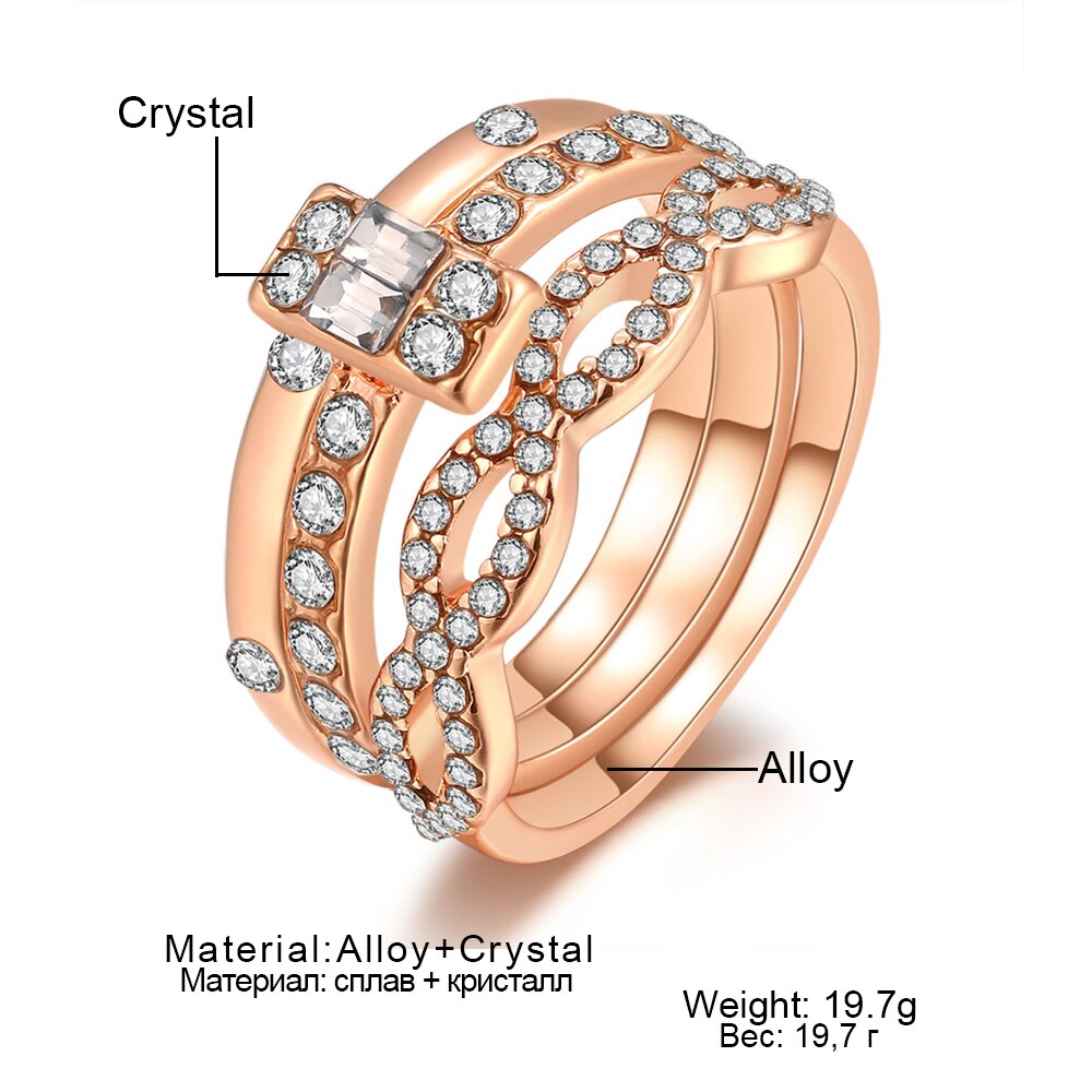 Ensemble de 3 bagues infinies en cristal doré pour femme, bijoux de fiançailles et de mariage