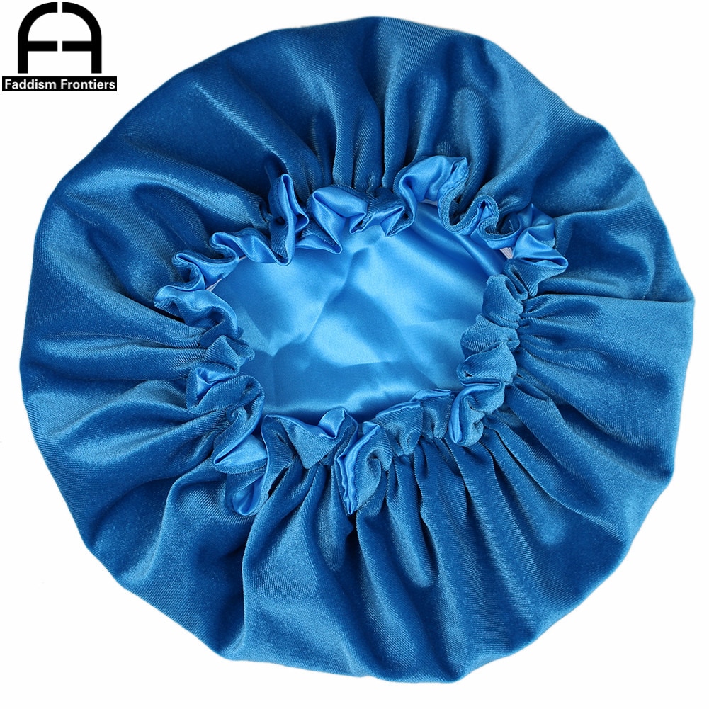 Reversible Velvet Bonnet Satin Lined Elastic Band Bonnets Sleeping Cap Women Lady Turban