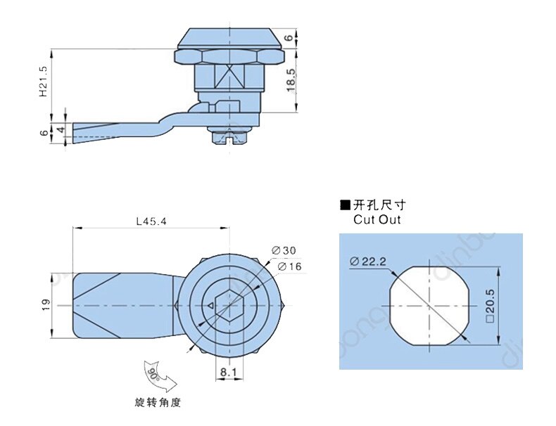 Zwart MS725 inner hexagon Cam Lock, kabinet Cilindrische deursloten, voor verdeelkast, Industriële lock