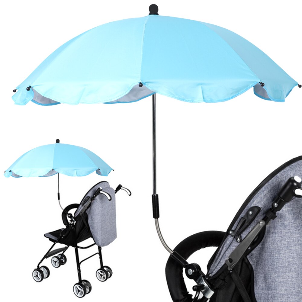Adjustable Stroller Umbrella Rain UV Protection Baby Pram Pushchair Sun Shade Parasol With Universal Clamp: Light blue