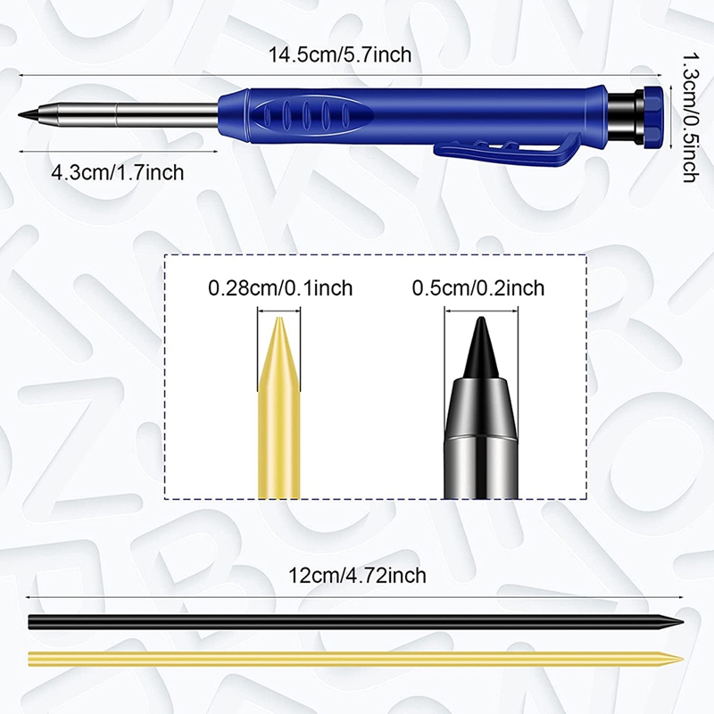 2 Stuks Carpenter Potloden, Effen Timmerman Potloden Met Ingebouwde Puntenslijper, Mechanische Tekening Potloden Voor Houtbewerking