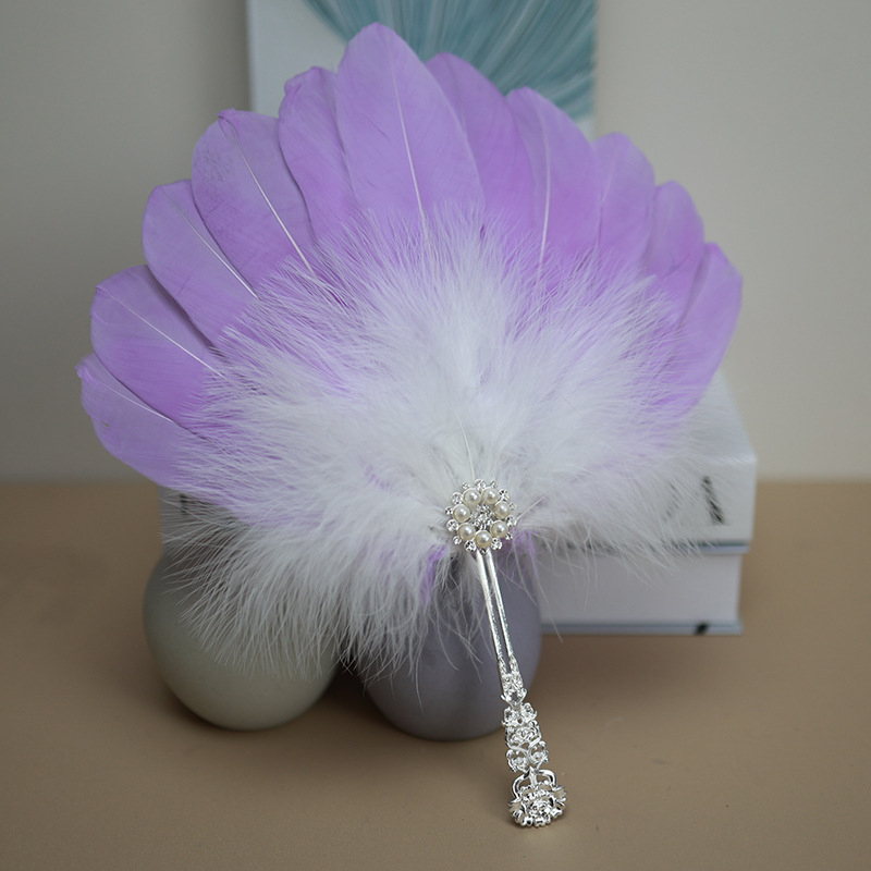 Beautiful Handmade Feather Fan Cheongsam Stage Performance Photography Props Wedding Dance Party Handheld Fan Decoration: Dark Khaki