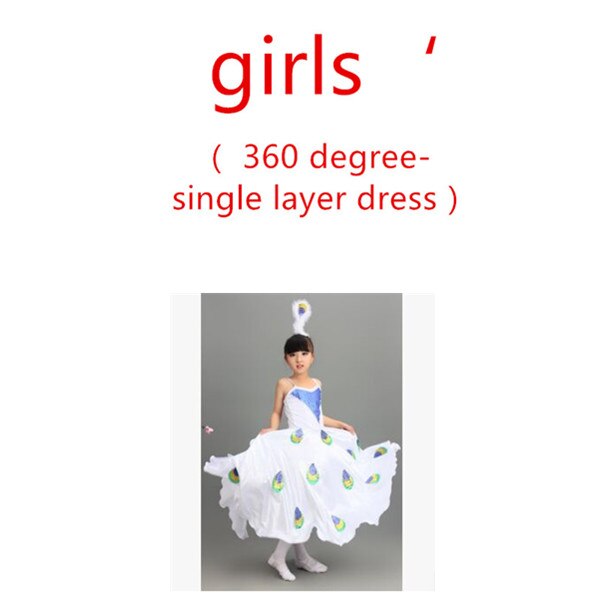 3 colors white dancer costumes for women kids peacock costume girls peacock dress white peacock dress: XS / girls 360 degree