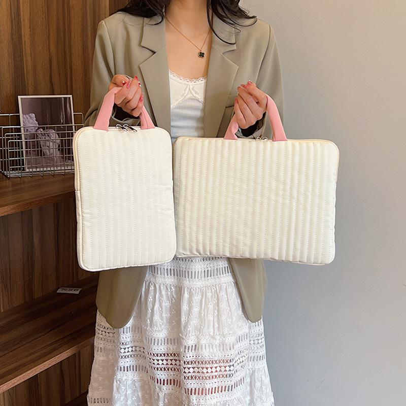 Portable Puffy Laptop Bag Cute 13 14,Inch Colorful Laptop Protective Pouch with Handle Soft Tablet Carry Case Laptop accessories: 14Inches 350mm / Beige