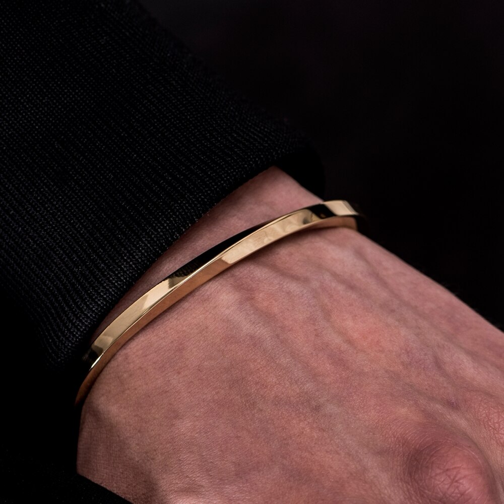 Eenvoudige Classic Bangle Roestvrij Stalen Armband Mannen Gouden Armbanden Zwarte Manchet Bangle Voor Vrouwen Type C Twisted Bangle Sieraden