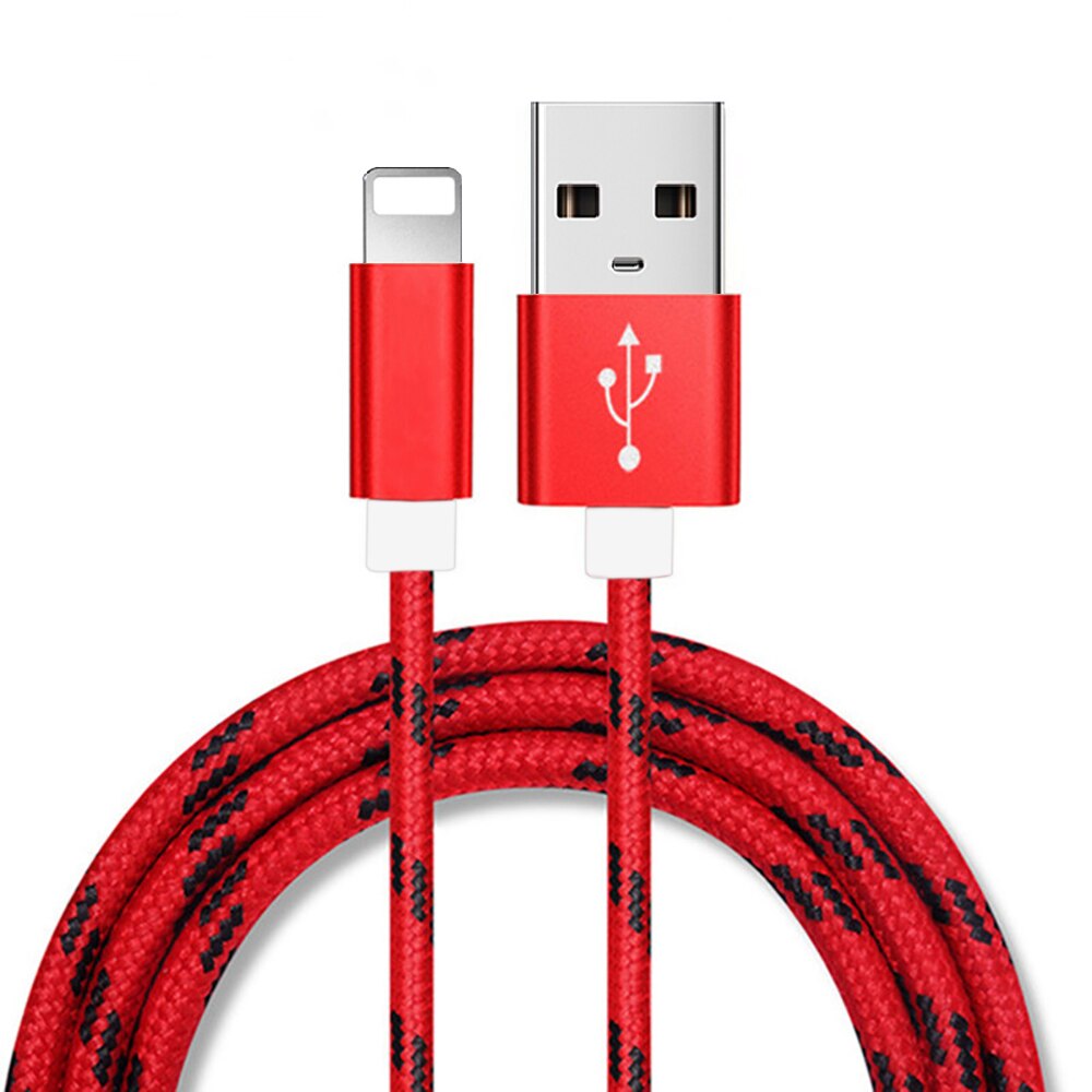 Usb Kabel Quick Charger Data Kabel Metalen Nylon Gevlochten Cablefor Iphone Xs Max Xr Plus 5 5S Se Ipad mini Snelle Opladen Data Draad: For iphone Red / 2m