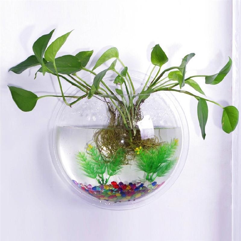 1pc 19.5cm Diameter Wall Mounted Acrylic Fish Bowl Plant Pot Hanging Fish Tank Transparent Planter Aquarium Ornament