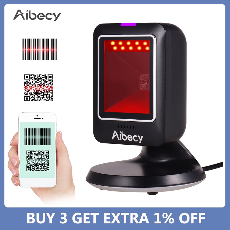 Aibecy сканер Professionale Omnidirezionale scanner di Codici A sbarra USB cablata Lettore di Codice a sbarra CMOS A mano Libera QR codice scanner per la Vendita Al Dettaglio