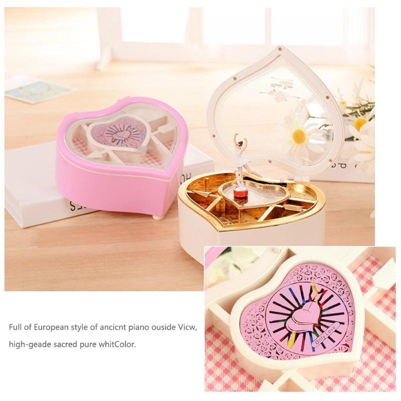 Heart Shape Dancing Ballerina Music Box PLastic Jewellery Mechanism Hand Crank Music Box Mechanism for Valentine's