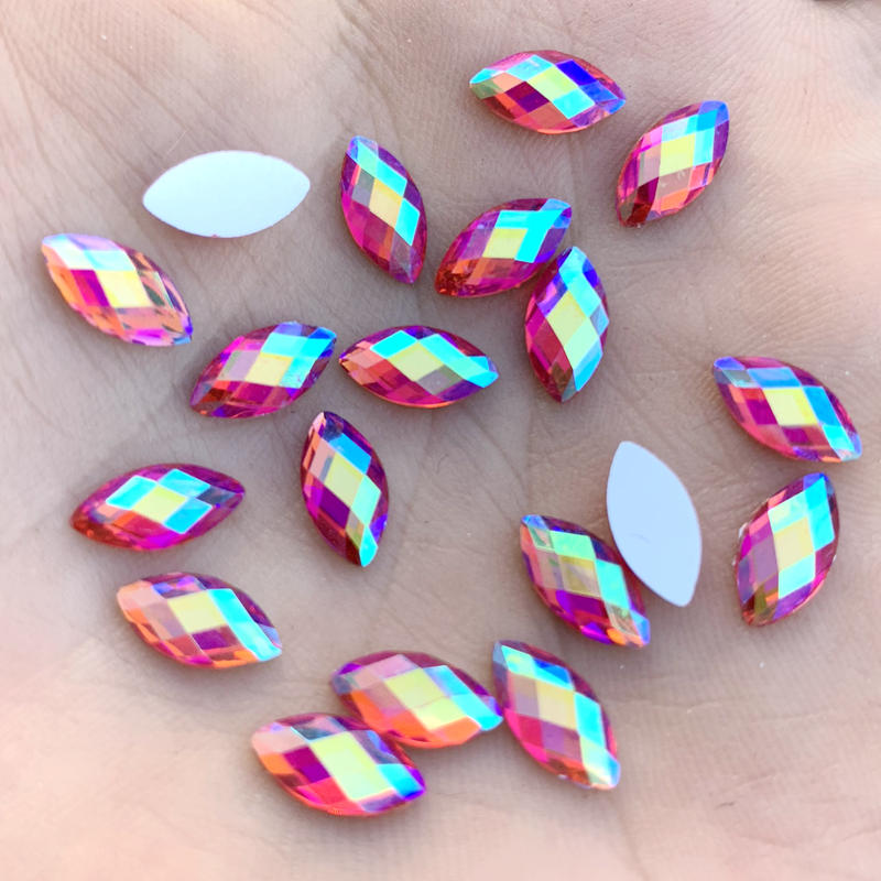 5*10mm 60pcs Horse eye Crystal AB Rhinestones Flat Back Acrylic Crystals Stones Non Hotfix Non Sewing Clear Beads B03