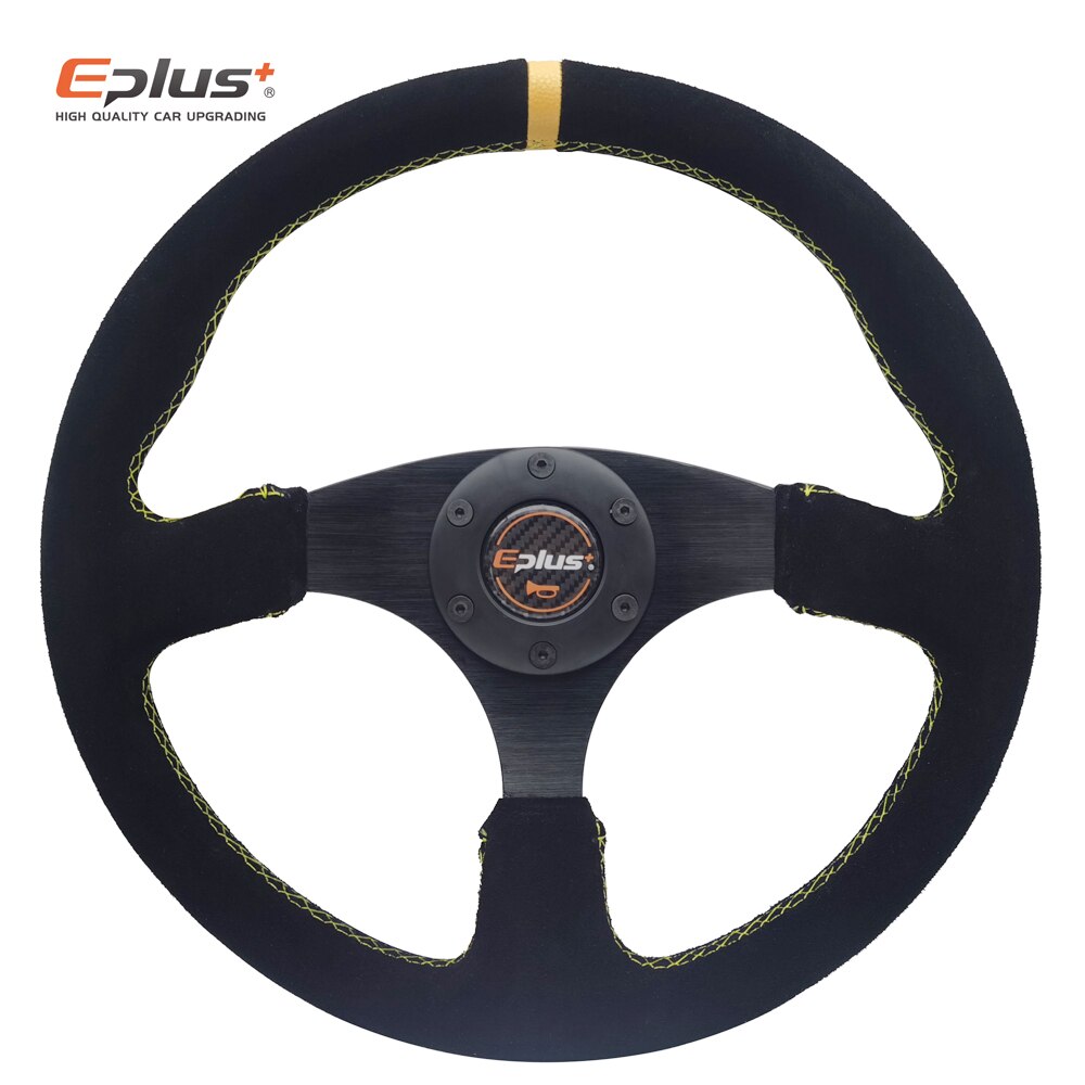Eplus bilstyling sportratt alcanta pvc universal 14 tum 350mm aluminium eftermontering modifierad röd gul