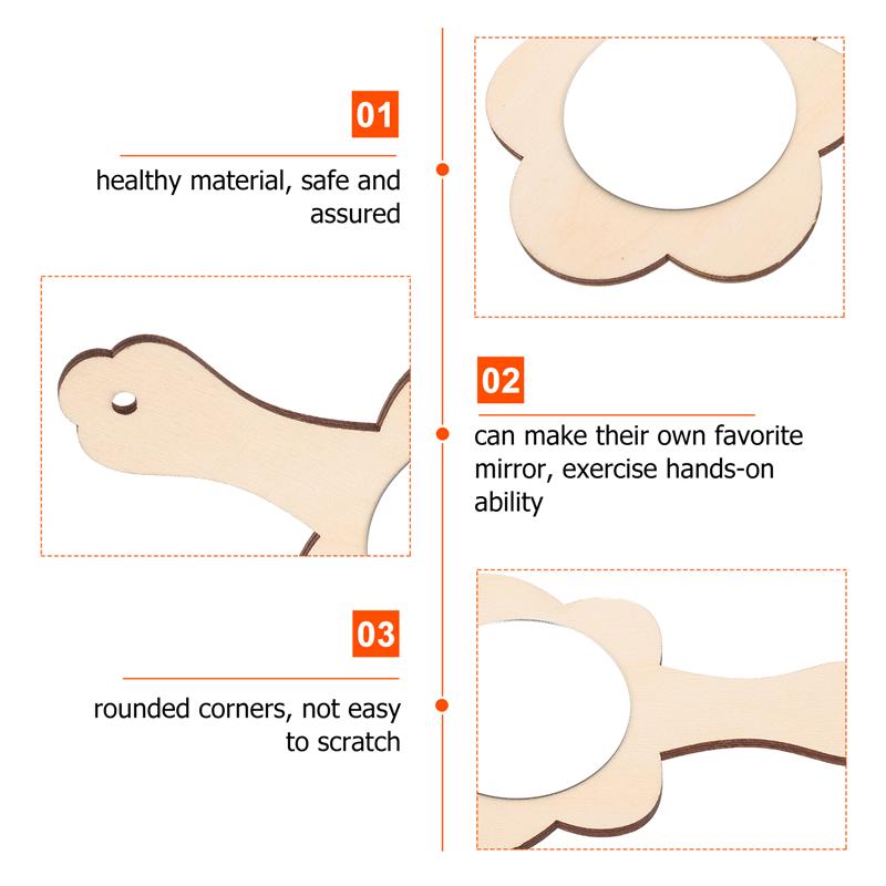 10Pcs DIY Wooden Mirror Unfinished Handheld Mirror Makeup Mirror DIY Materials