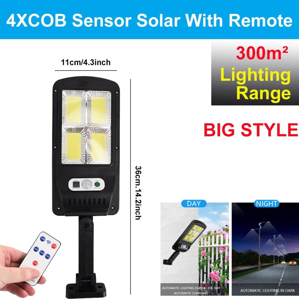 Powerful Remote Control Upgraded COB Solar Light PIR Motion Sensor IP65 Outdoor Solar Wall Street Light Waterproof Lamp: Big 4COB With RC
