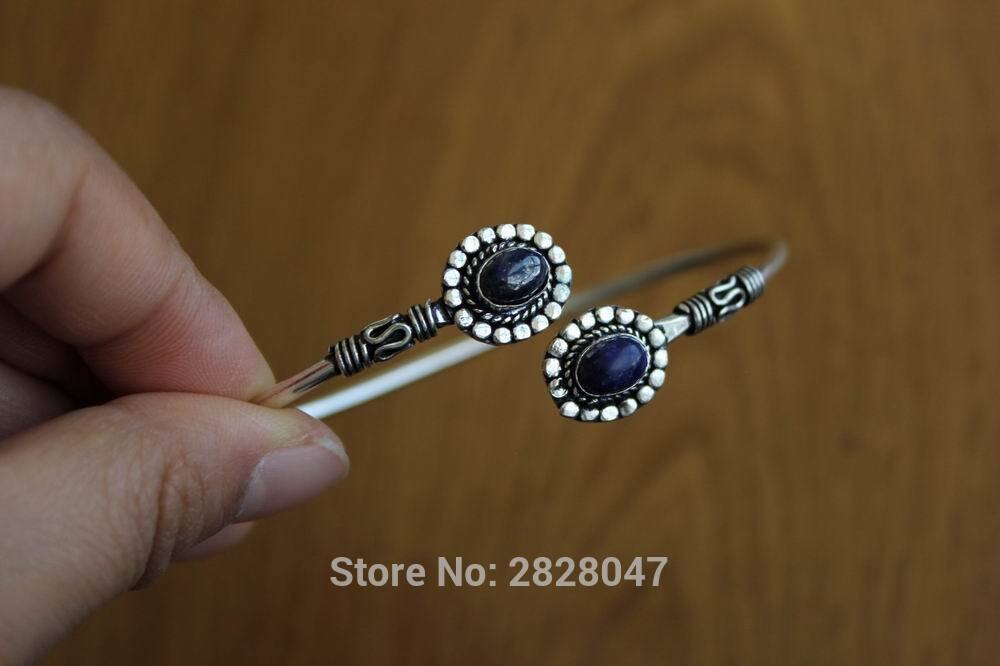 BR455 Tibetaans Zilver Ingelegd Lapis Black Onyx Maansteen Bangle Manchet Handgemaakte Nepal Bloem Vrouwen Verstelbare Armband