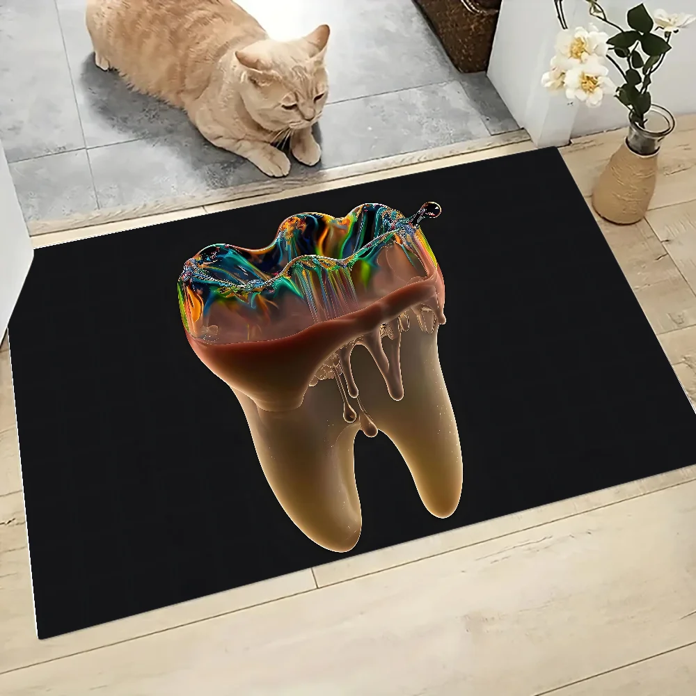 sterben Zahnarzt-Zahn-Bodenmatte, grafisch bedruckte Flanell-Fußmatten für Badezimmer, Küche, Eingang, Teppich, Heimdekoration: 50 cm x 80 cm / Burgunderrot