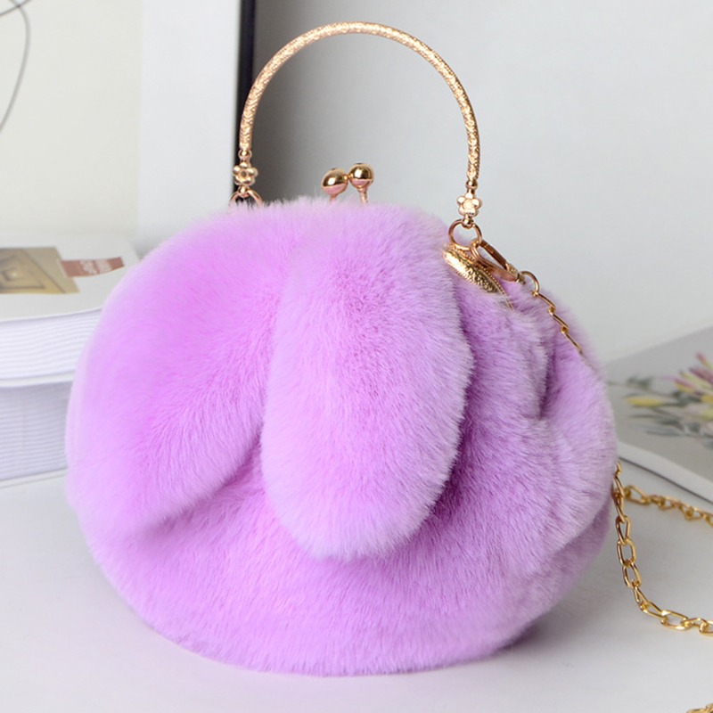 Cute Plush Rabbit Crossbody Bags for Women Korean Version Cute Purses and Handbags Girls Rabbit Ear Shoulder Messenger Bag: PURPLE