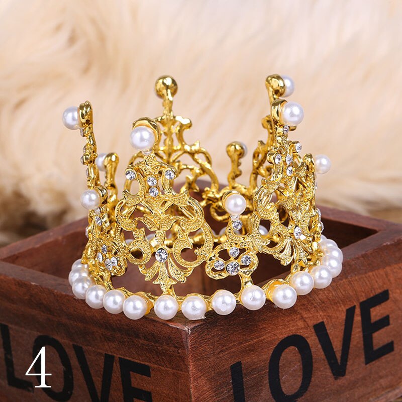 Mini Tiara encantadora, corona para pastel, Color dorado plateado, coronas de aleación, Princesa, suministros y decoraciones para fiestas,: 4