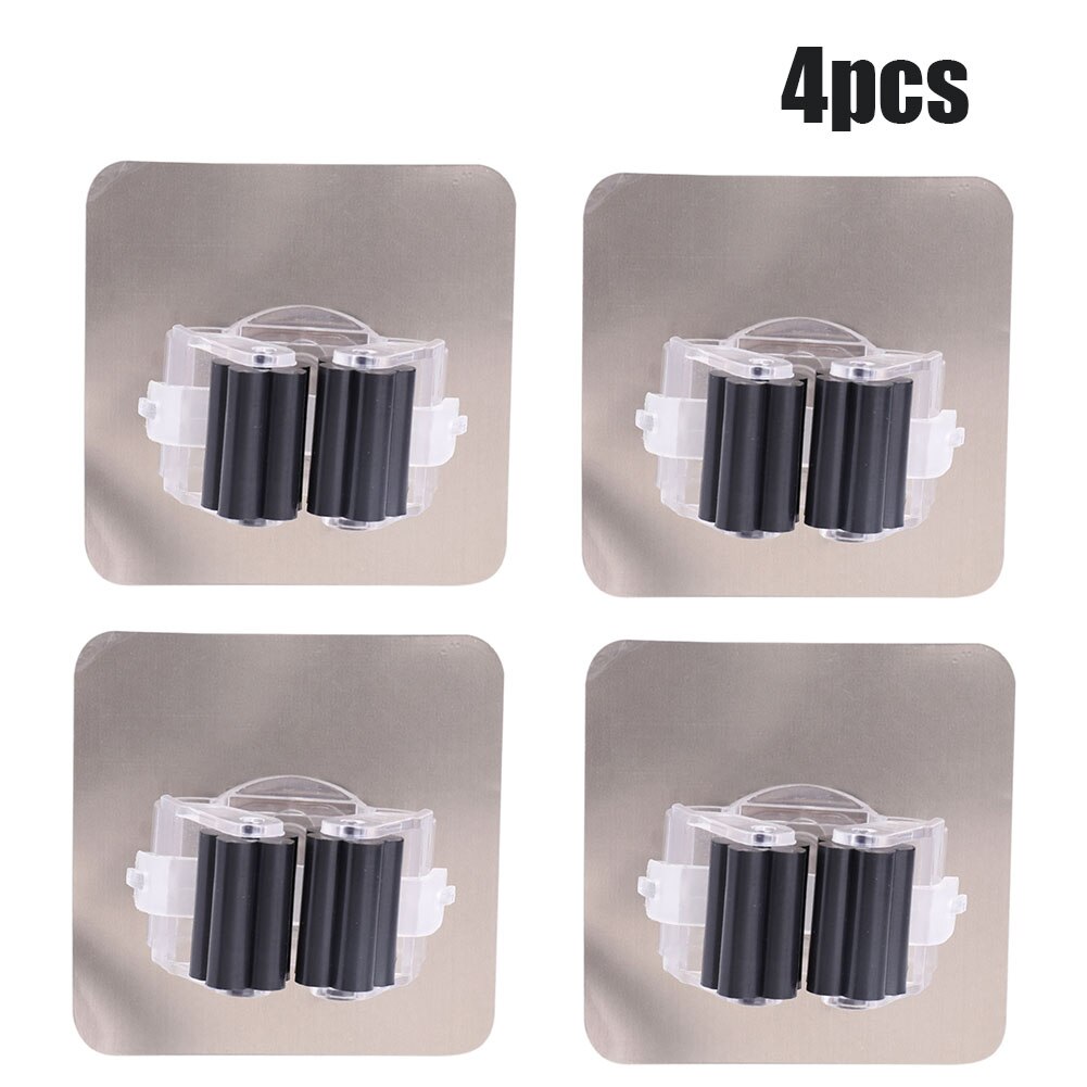 Multifunctionele Haken Mop Houder Wandmontage Organizer, borstel Bezem Hanger Haak Keuken Badkamer Waterdichte Wand Haak Self-Adhesiv: 4pcs Black Hooks
