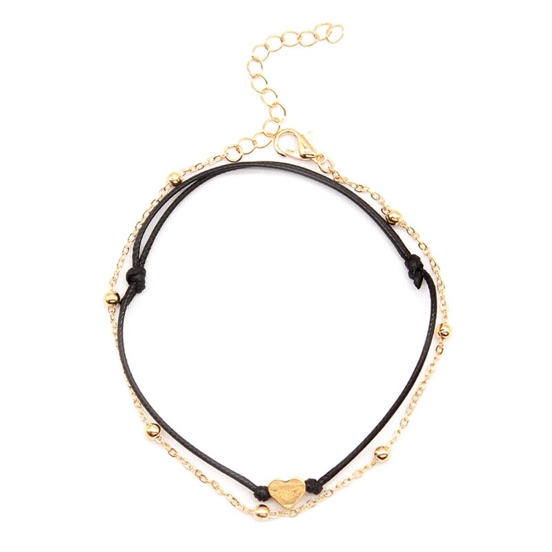 Dames Roestvrij Stalen Dubbele Laag Liefde Lederen Touw Been Chain Enkelband Armband Christmas: GD