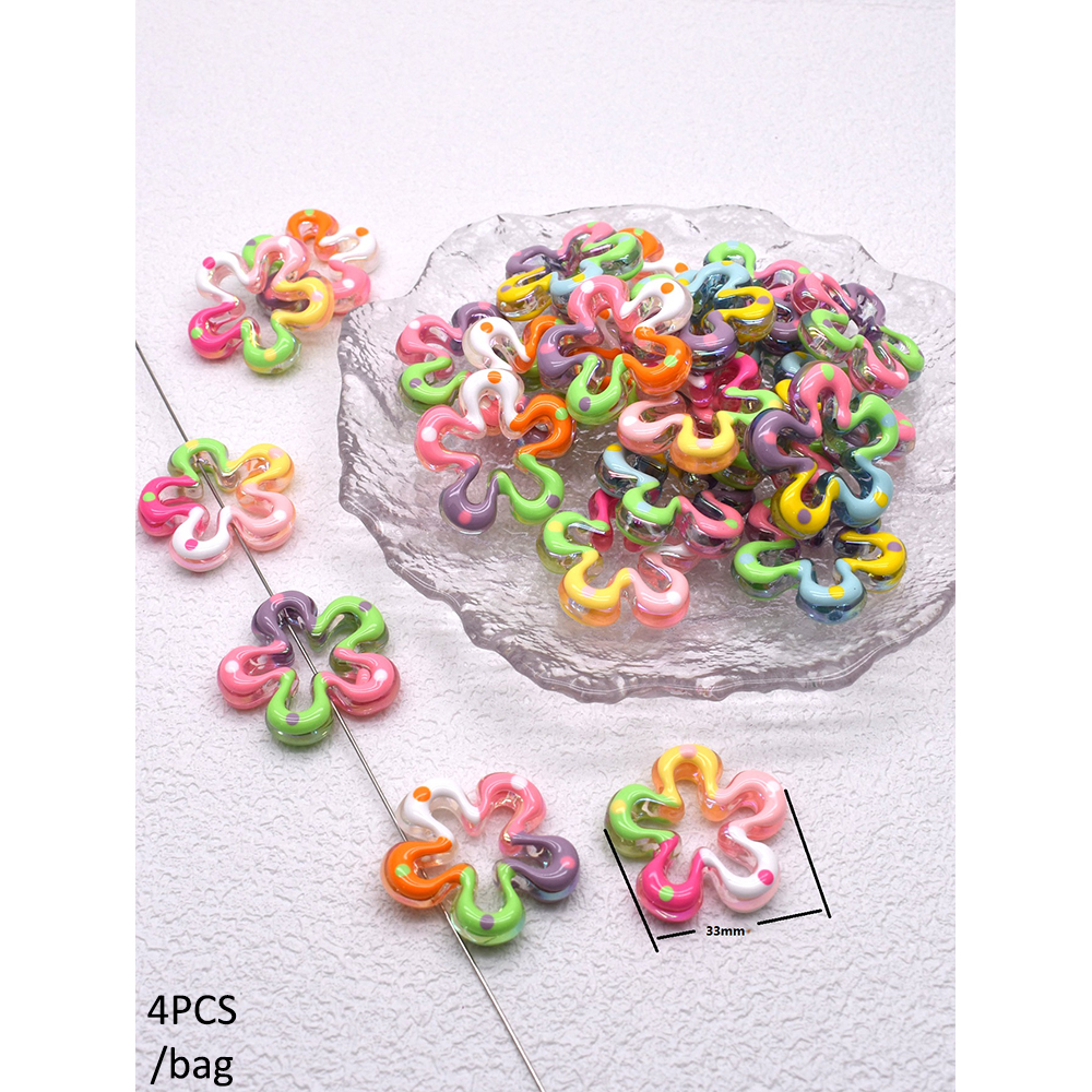 4/10pcs/bag Acrylic Beads Heart Star Flower Beads Color Painting Loose Spacer Beads for Jewelry Making DIY Phone Chain Bead Pen: black