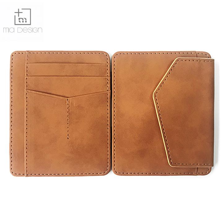 Mini Handmade open closure type bifold trick wallet smart pu magic wallet with strap