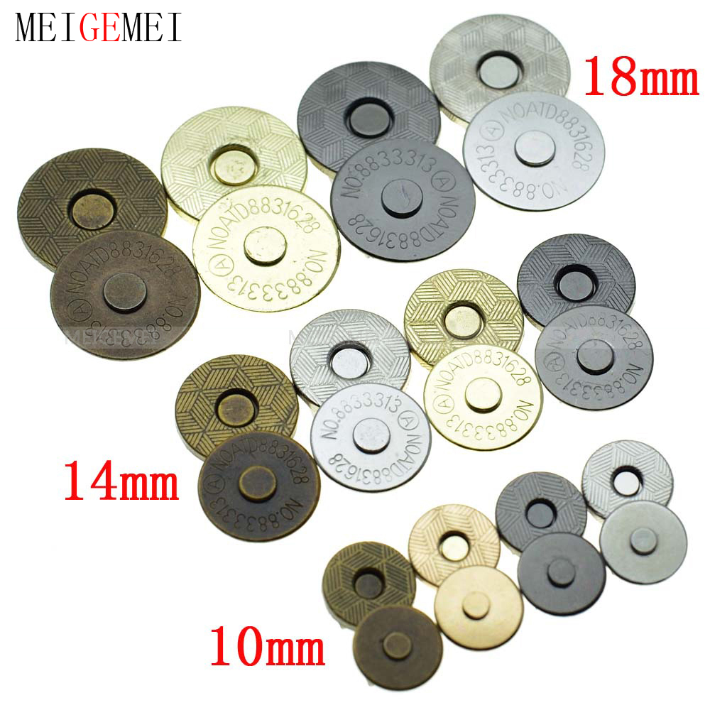 Juego de 10 botones magnéticos finos de 10mm, 14mm y 18mm, bolsas con imán, hebilla de adsorción automática, botones de Metal, broches, botones de billetera