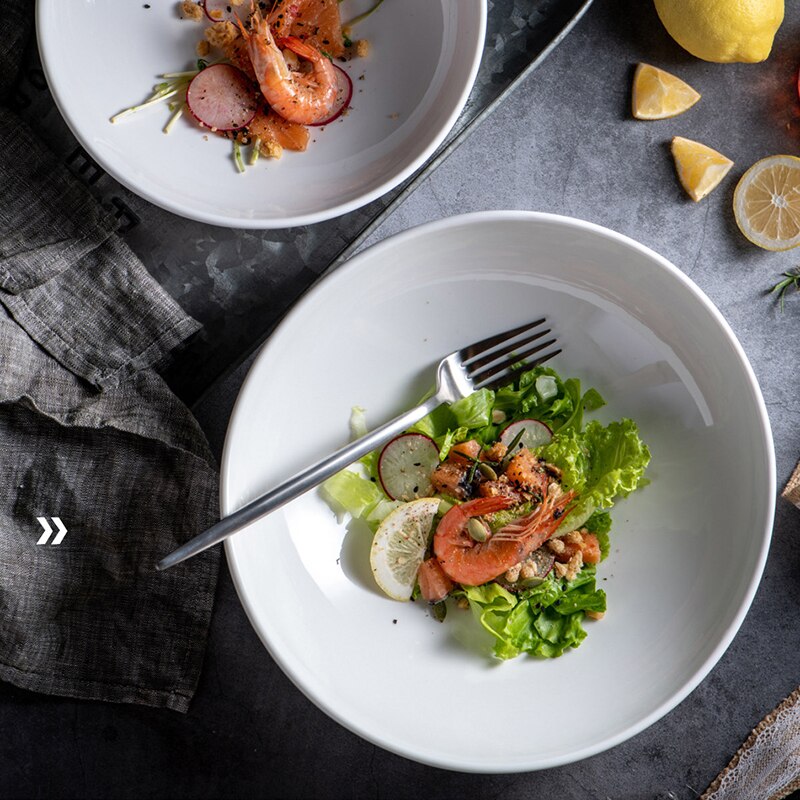 White Irregular Salad Bowl Ceramic Picnic Plates Dinner Plate Fruit Kitchen Decor Restaurant Dish Tray Platos De Cena