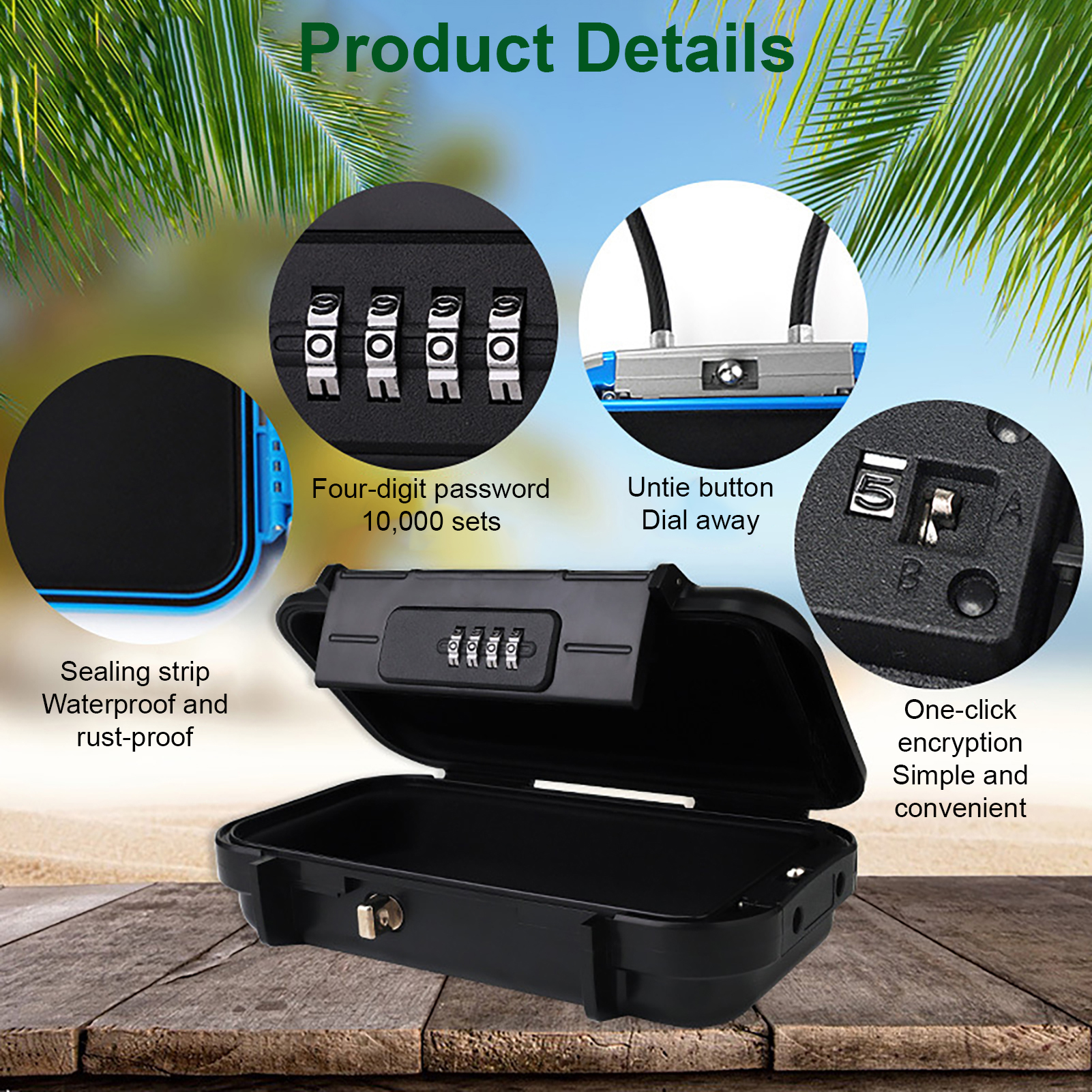 Outdoor Code Waterproof Key Lock Box Portable Waterproof Safe Boxes Travel Key Phone Organizer Boxes with Removable Cable Handle