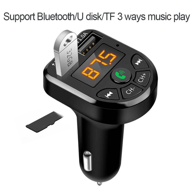 Transmisor FM con Bluetooth 5,0 para coche, reproductor modulador MP3, inalámbrico, manos libres, con doble cargador rápido USB, color negro