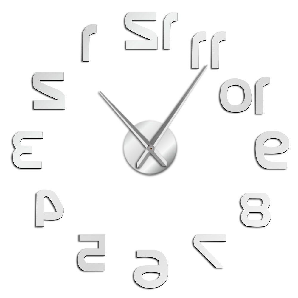 Achterwaarts 3D DIY Grote Wandklok Moderne Reverse Nummers Frameloze Tijd Horloge Luxe Spiegel Effect Grote Naald Omgekeerde Klok: Silver / 37 Inch