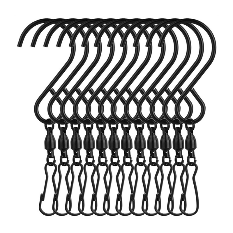 12 pièces crochets pivotants Clips cintre s-forme crochet rotatif pour suspendus fileurs vent carillons fleur panier accessoires L: B